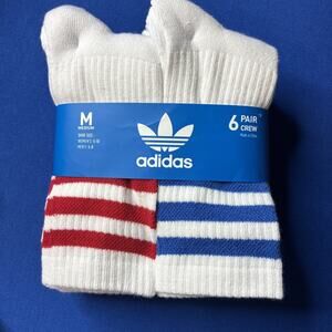 NEW Adidas 3-Stripe Athletic Crew Socks 6 pair JK3366 Size M Men 5-8 women 5-10